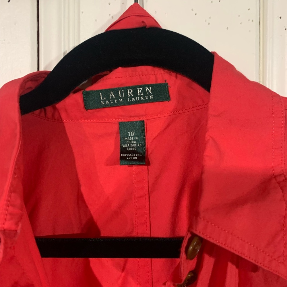 Lauren Ralph Lauren cargo shirt dress. Red/dark pink in color.